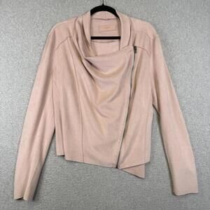 Blank NYC Women's Size Large Pink Faux Leather Draped Jacket Coat Stretch